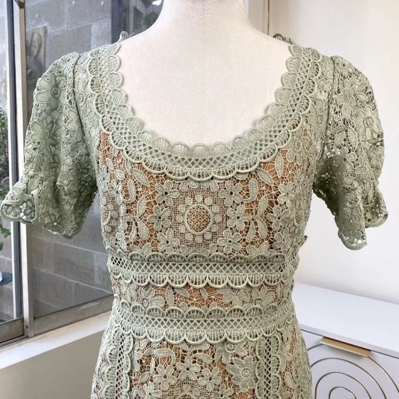 Self-Portrait Guipure Lace Midi Dress in Pistachio Green, Size 6 NWOT - Picture 7 of 16